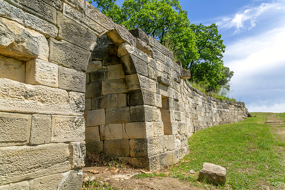 Entrance doorway in the Temenos wall to the sacred precinct, Apollonia Archaeological Park, Pojan, Albania, Europe