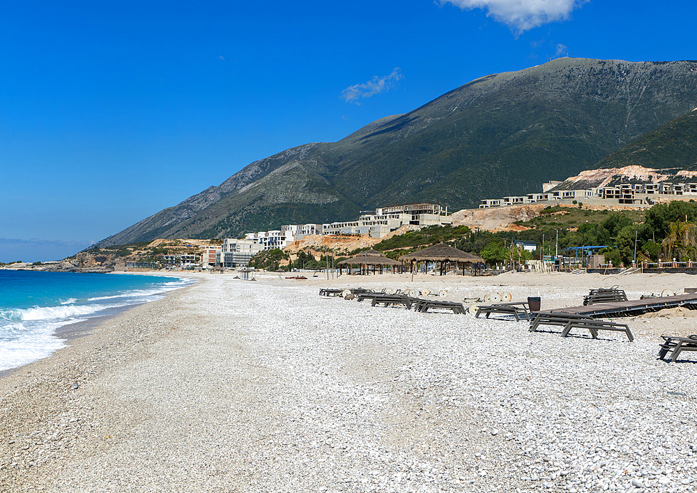 Tourist development construction building work, Drymades Beach, Dhermi, Albanian Riviera, Albania, Europe