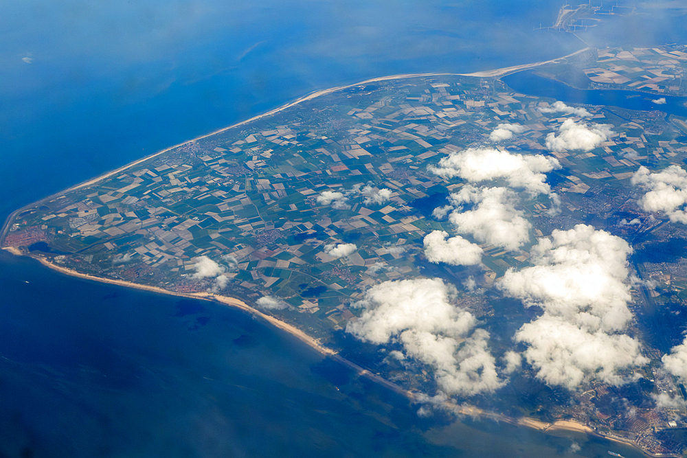 Aerial photo of the North Sea coast and River Scheldt estuary between Vlissingen and Westkapelle, south Holland, Zeeland, Netherlands, Europe