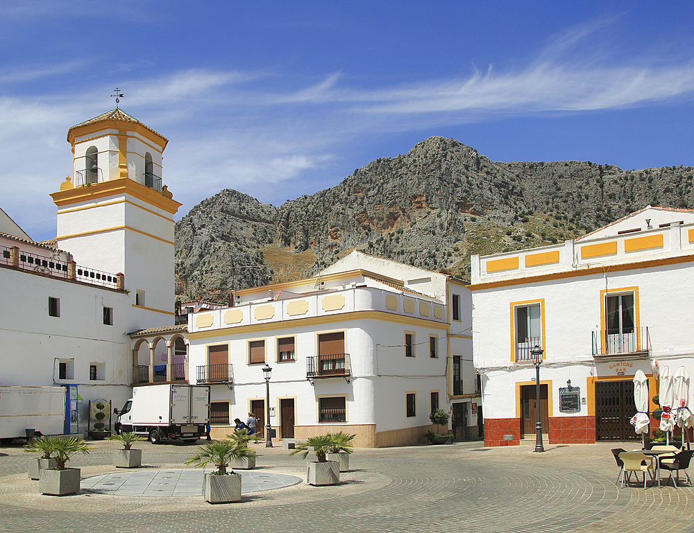 Historic buildings in Plaza de la Constitucion, Montejaque, Serrania de Ronda, Malaga province, Andalusia, Spain, Europe