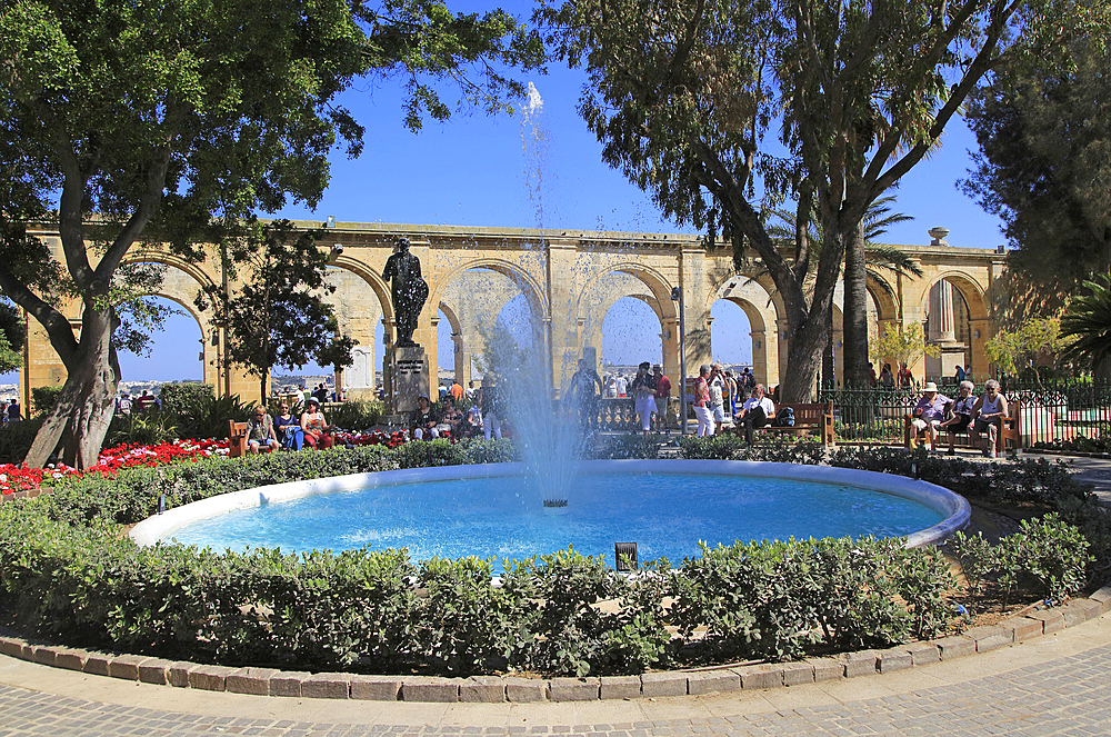 Water fountain in Upper Barrakka Gardens, Valletta, Malta, Mediterranean, Europe