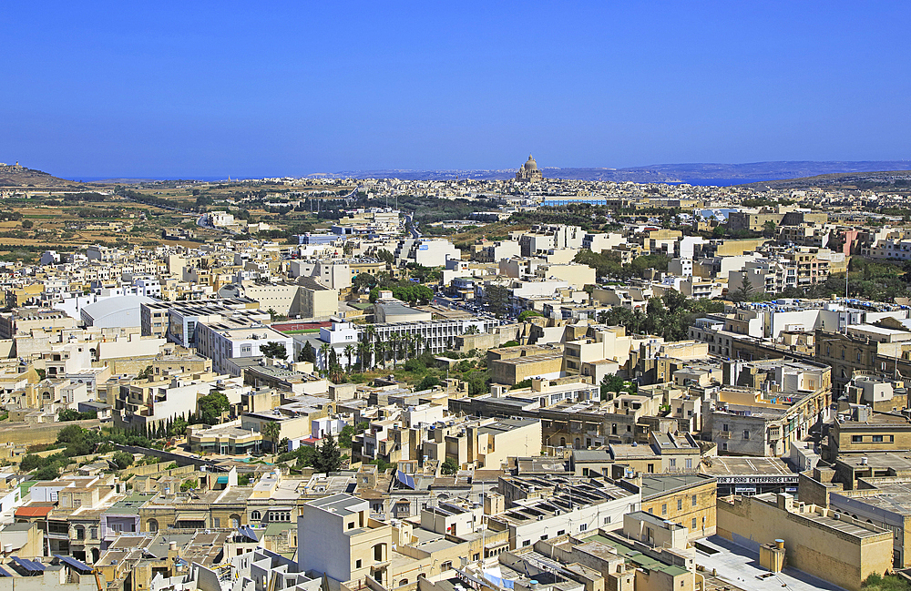 High density buildings looking east towards Xewkija from the town of Rabat Victoria Gozo, Malta, Mediterranean, Europe