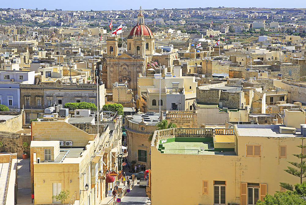 Domed roof of basilica St. George church in town centre of Victoria Rabat, Gozo, Malta, Mediterranean, Europe