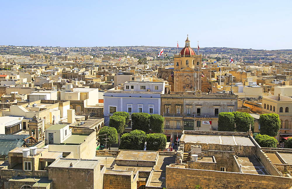 Domed roof of basilica St. George church in town centre of Victoria Rabat, Gozo, Malta, Mediterranean, Europe