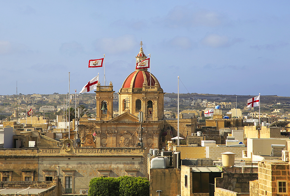 Domed roof of basilica St. George church in town centre of Victoria Rabat, Gozo, Malta, Mediterranean, Europe