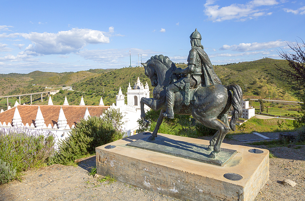 Horse and rider statue of Ibn Caci Moorish, prince and poet, village of Mertola, Baixo Alentejo, Portugal