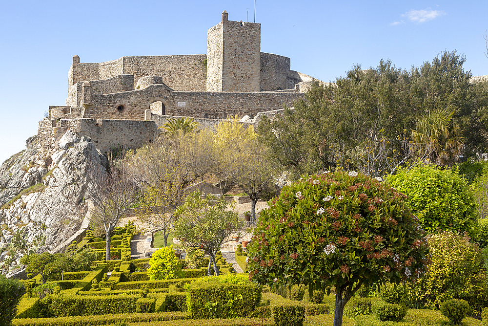 Garden of historic castle in medieval village of Marvao, Portalegre district, Alto Alentejo, Portugal, Europe