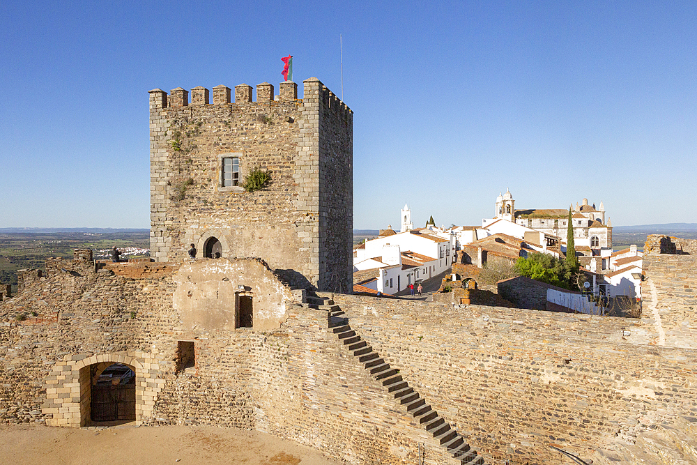 Historic walled castle in hilltop village of Monsaraz, Alto Alentejo, Portugal, Europe