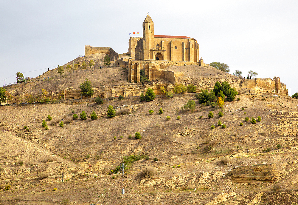 Church and castle on hilltop at village of San Vicente de la Sonsierra village, La Rioja, Spain, Europe