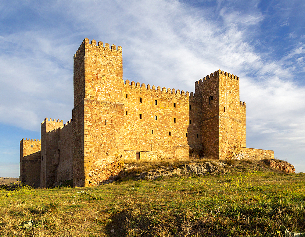 Ramparts wall of castle Parador hotel, Siguenza, Guadalajara province, Spain, Europe