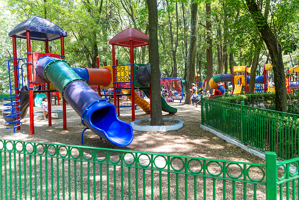 Children's playground area in Parque Mexico, Colonia Hipodromo, La Condesa neighbourhood, Mexico City, Mexico, North America