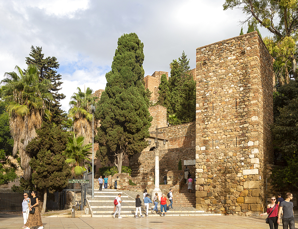 Historic defensive walls of Moorish fortress palace Alcazaba, Malaga, Andalusia, Spain, Europe