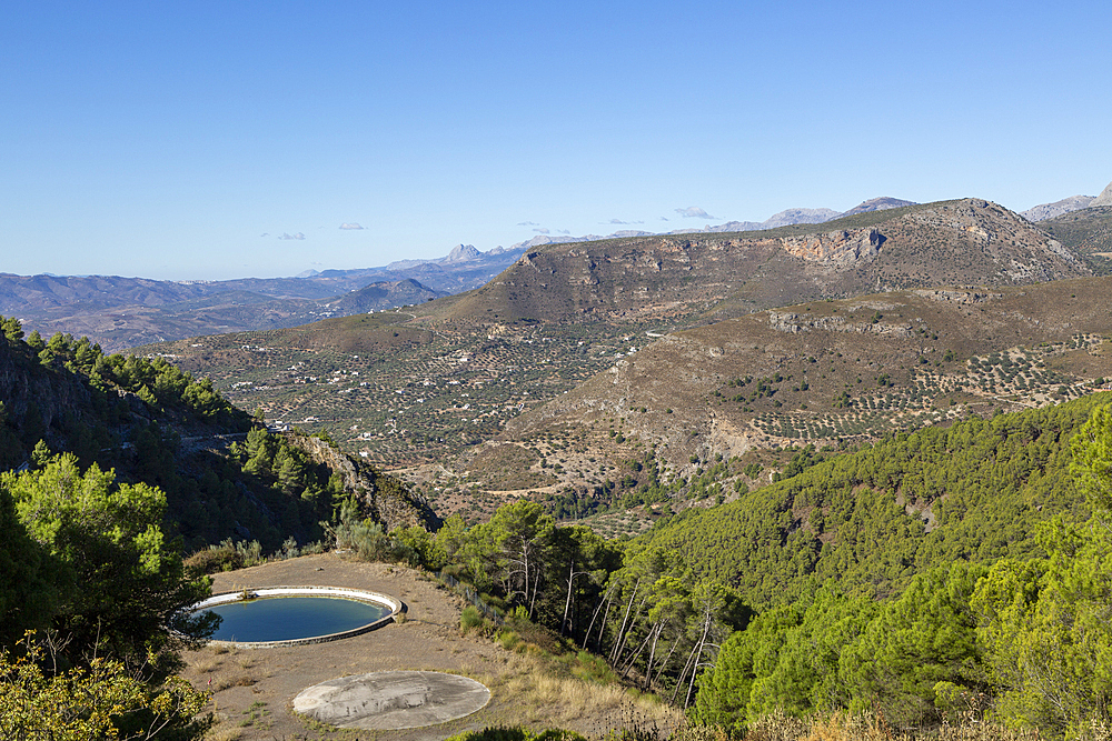 View west from Area Recreativa El Alcazar, Sierra Tejeda Natural Park, Alcaucin, Axarquia, Andalusia, Spain, Europe