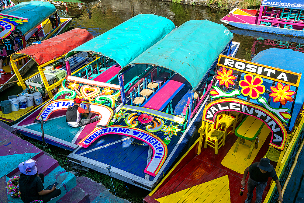 Popular tourist attraction, boating, Xochimiloco, Mexico City, Mexico, North America