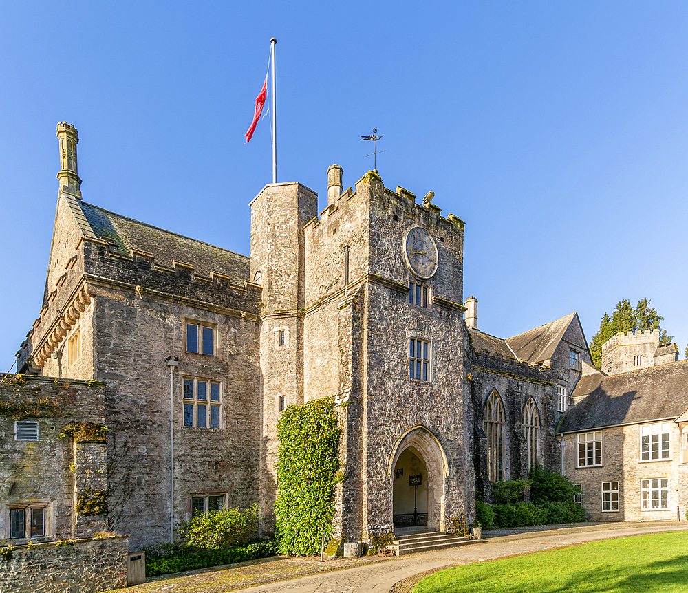 Historic medieval buildings of the Great Hall, Dartington Hall estate, south Devon, England, United Kingdom, Europe