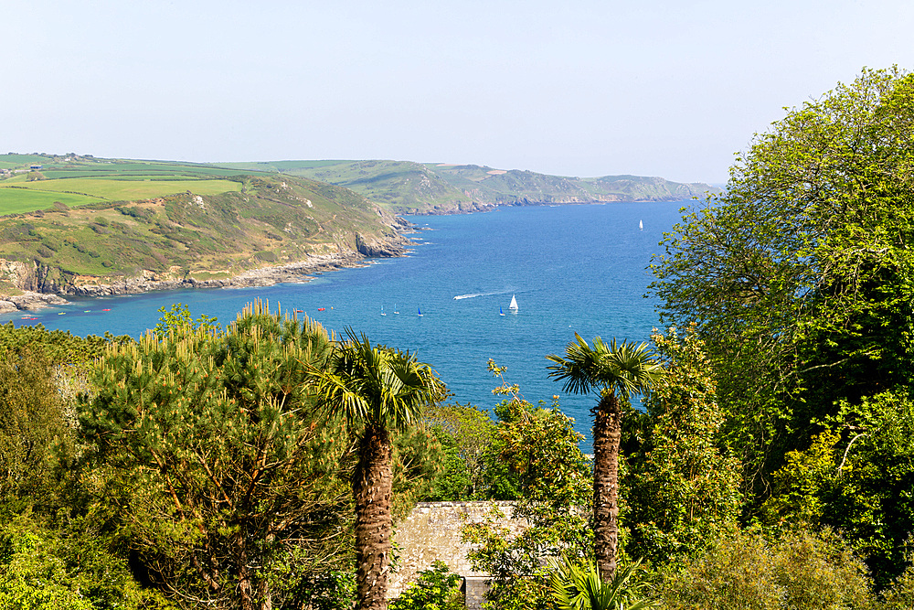 View of coast looking east towards Prawle Point from Sharpitor, Salcombe, south Devon, England, United Kingdom, Europe