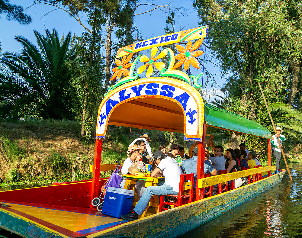 Popular tourist attraction, boating, Xochimiloco, Mexico City, Mexico, North America