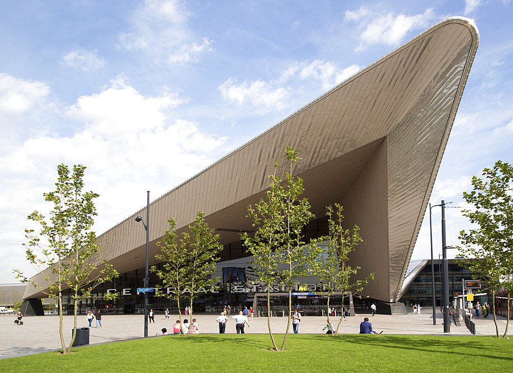 Modern architecture central railway station building, Centraal Station, Rotterdam, Netherlands