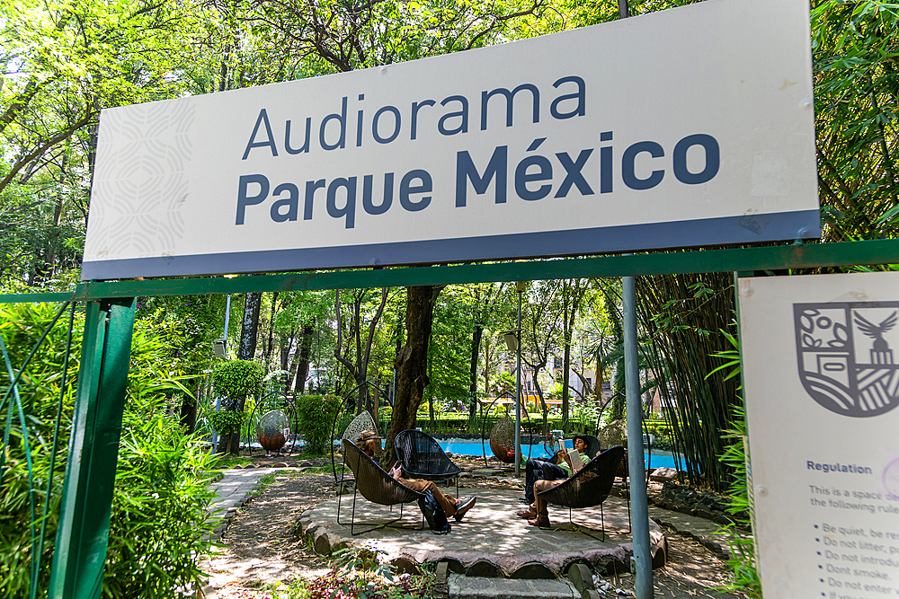 Audiorama, quiet meditative area in Parque Mexico, Colonia Hipodromo, La Condesa neighbourhood, Mexico City, Mexico, North America