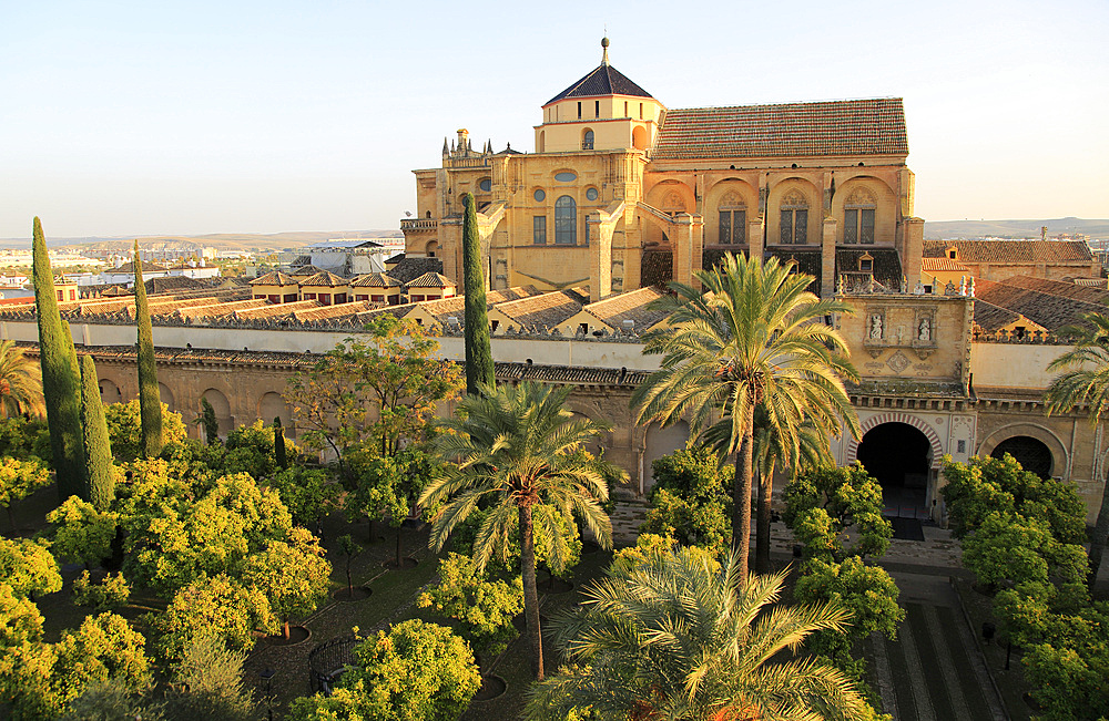 Raised angle view of Great Mosque, Mezquita cathedral, former mosque building in central, Cordoba, Spain