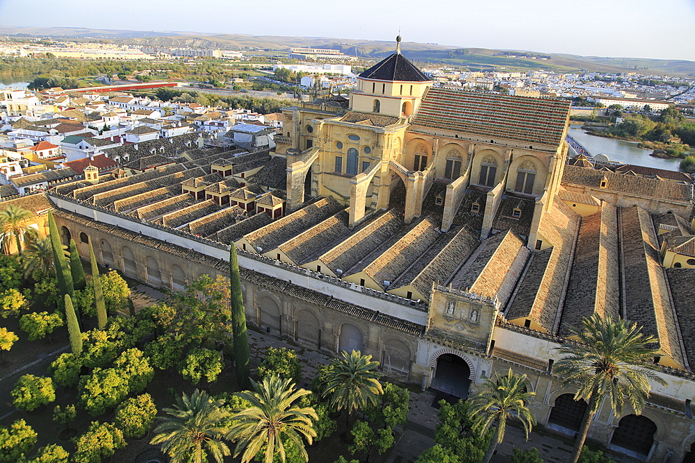 Raised angle view of Great Mosque, Mezquita cathedral, former mosque building in central, Cordoba, Spain