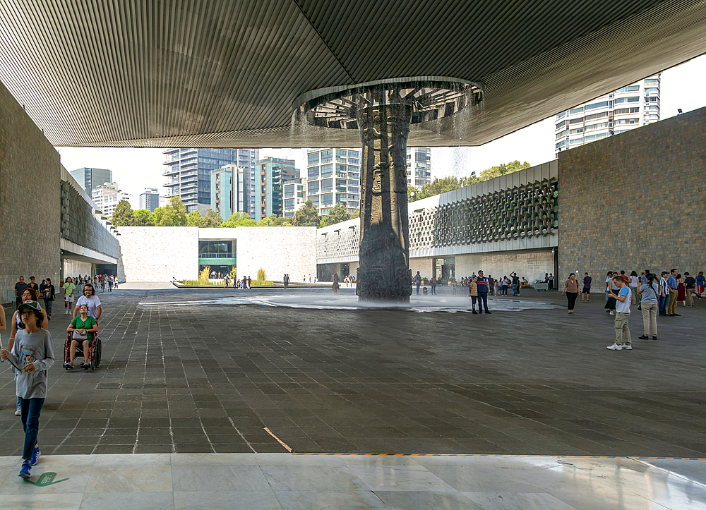 Fountain in courtyard inside the National Anthropology Museum (Museo Nacional de Antropologia), Mexico City, Mexico, North America