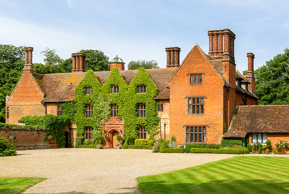 Tudor architecture of Woodhall manor building, Sutton, Suffolk, England, UK