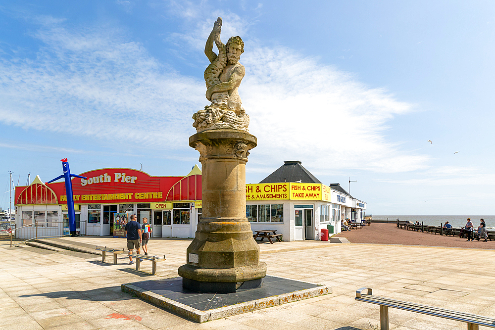 Triton stone sculpture by by John Thomas 1849, South Pier, Lowestoft, Suffolk, England, UK