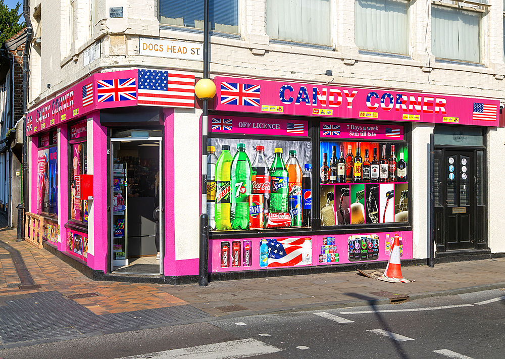 Candy Corners convenience store shop, Dogs Head Street, town centre of Ipswich, Suffolk, England, UK
