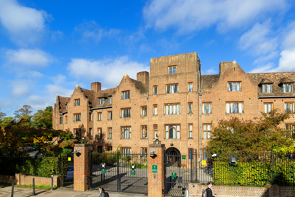 Frontage of Queens' College, University of Cambridge, Cambridge, Cambridgeshire, England, UK