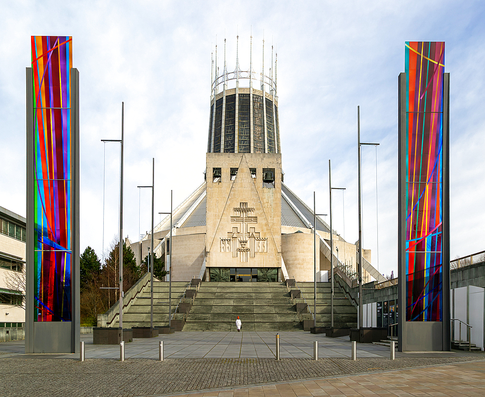 Modern architecture of Roman Catholic cathedral church, Metropolitan Cathedral of Christ the King, city of Liverpool, England, UK