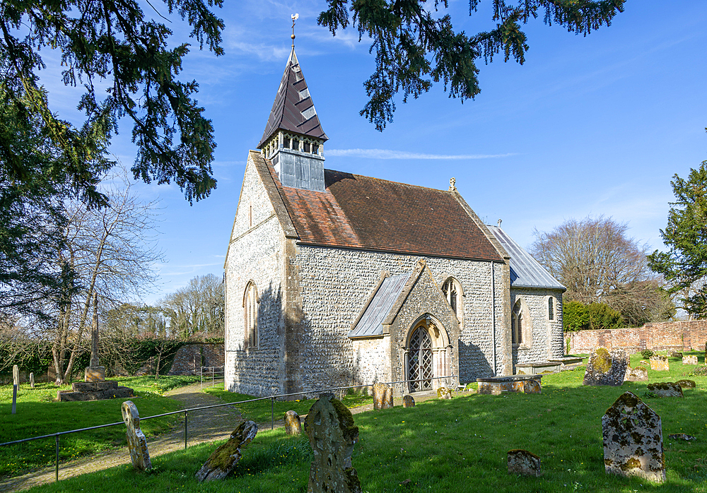 Village parish church of Saint Peter, Manningford Bruce, Vale of Pewsey, Wiltshire, England, UK