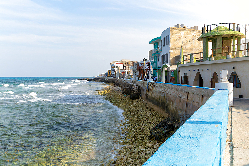 Coastal promenade walkway on east coast of Isla Mujeres, Caribbean Coast, Cancun, Quintana Roo, Mexico, North America