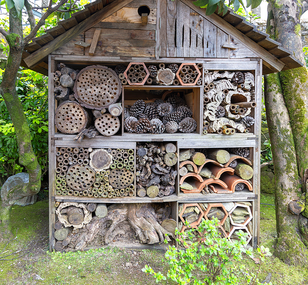 Bug insect hotel at garden of Taylor's port wine lodge, Porto, Portugal, Europe