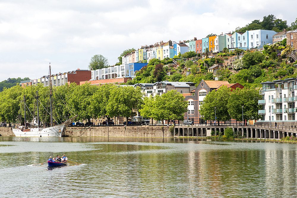 Rowers and rowing boat, Floating Harbour, Hotwells, Bristol, England, UK
