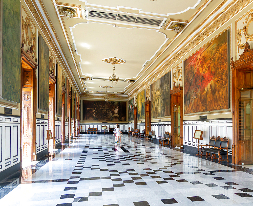 Historic hall with paintings by Fernando Castro Pacheco, Palacio de Gobierno, Merida, Yucatan State, Mexico, North America