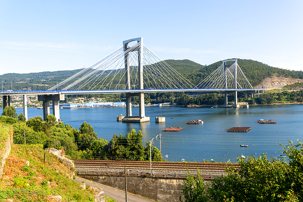 Ponte de Rande bridge (Puente de Rande), opened 1981, Ria de Vigo estuary, Rande Regeiras, near Vigo, Galicia, Spain, Europe