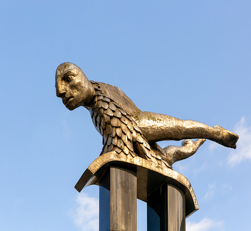 El Sireno (The Merman) sculpture, by Francisco Leiro 1991, Praza Porto do Sol, city centre of Vigo, Galicia, Spain, Europe