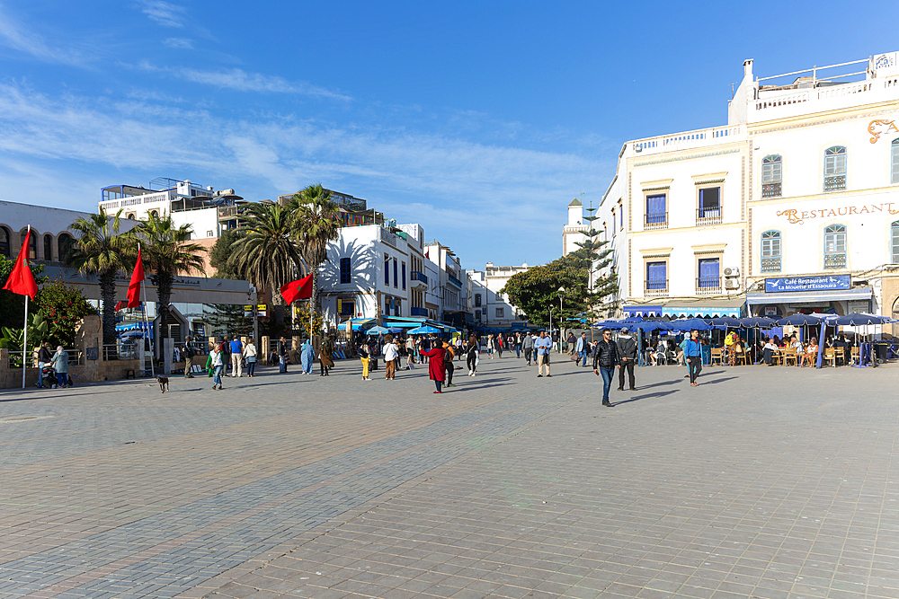 People walking in town centre, Place Moulay Hassan, Essaouira, Morocco, North Africa, Africa