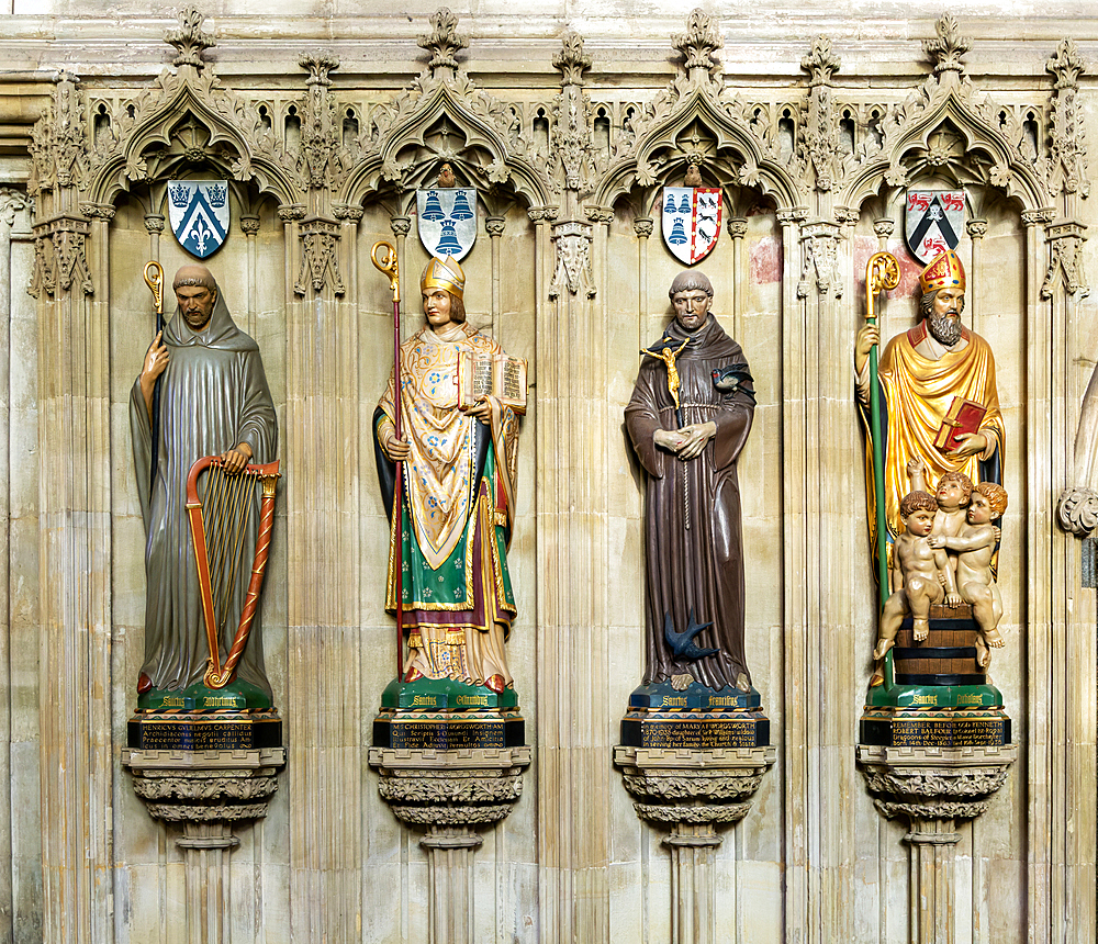 Statues of saints and bishops in Cathedral, Salisbury, Wiltshire, England, United Kingdom, Europe