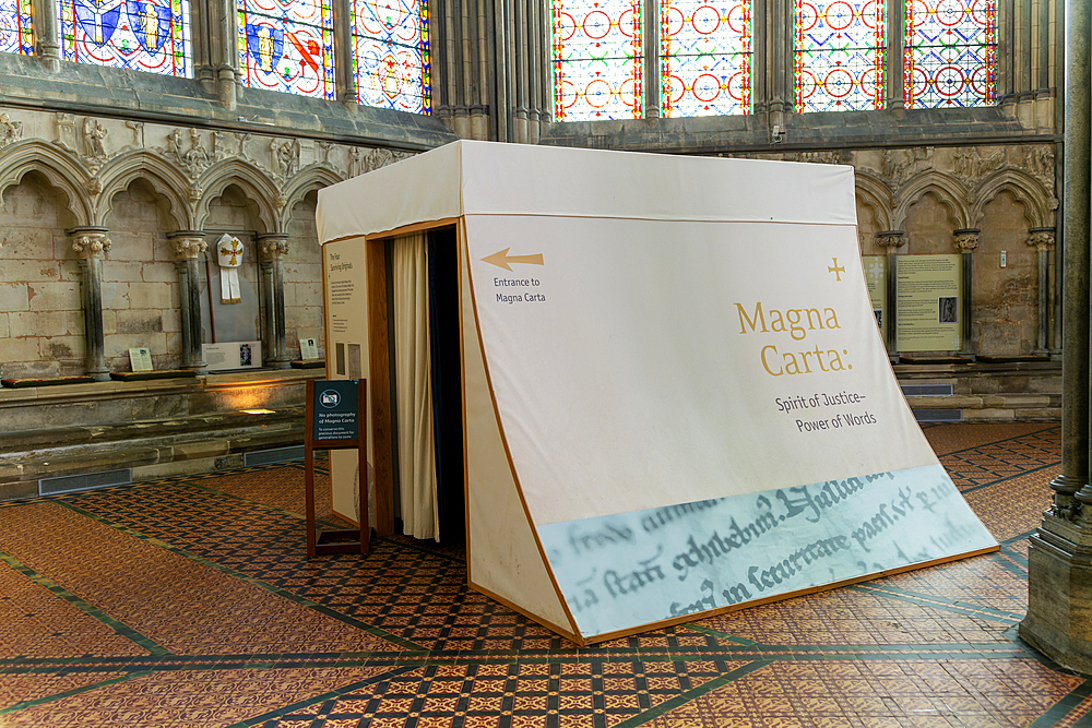 Manga Carta viewing room, Salisbury Cathedral, Wiltshire, England, United Kingdom, Europe