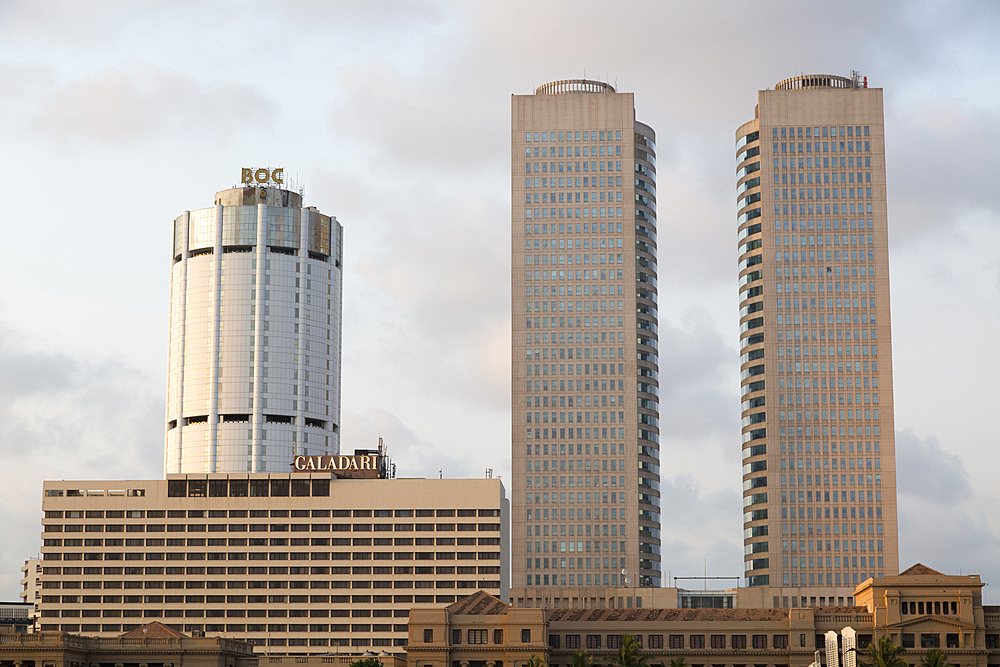 Twin towers of World Trade Centre and modern hotels, central business district, Colombo, Sri Lanka, Asia