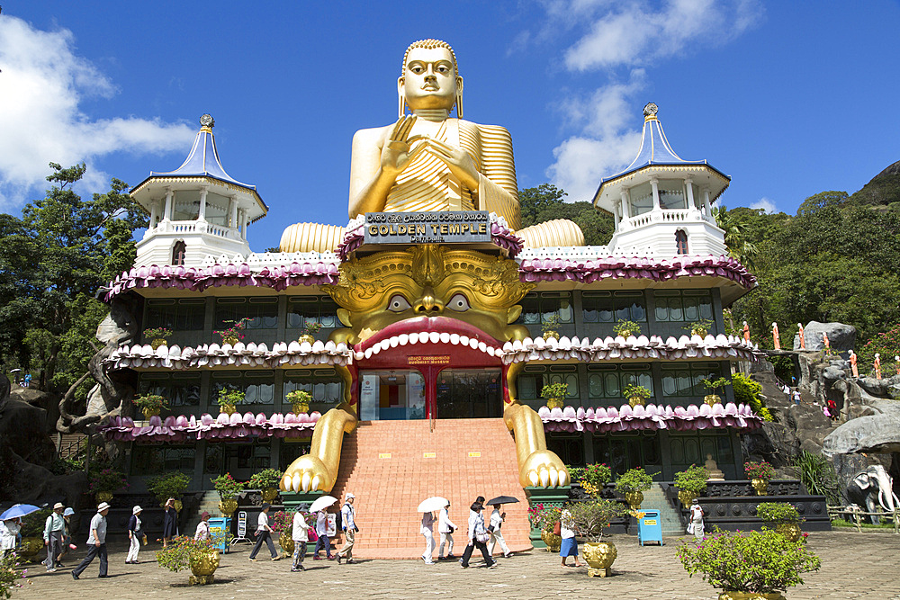 Giant Golden Buddha statue at Dambulla cave temple complex, UNESCO World Heritage Site, Sri Lanka, Asia