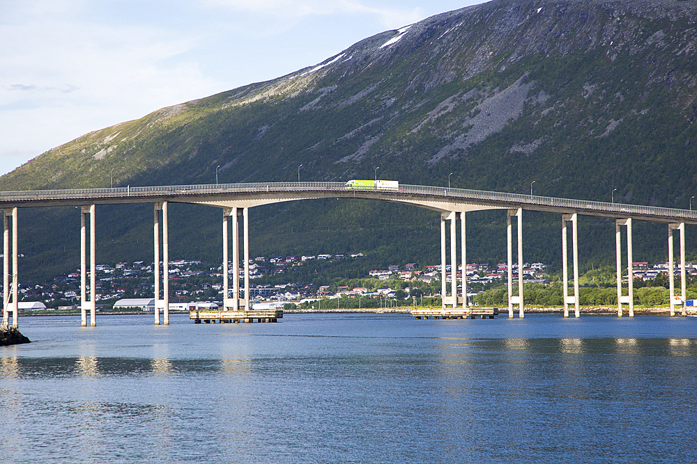 Tromso Bridge, cantilever road bridge in the city of Tromso, Norway, Scandinavia, Europe