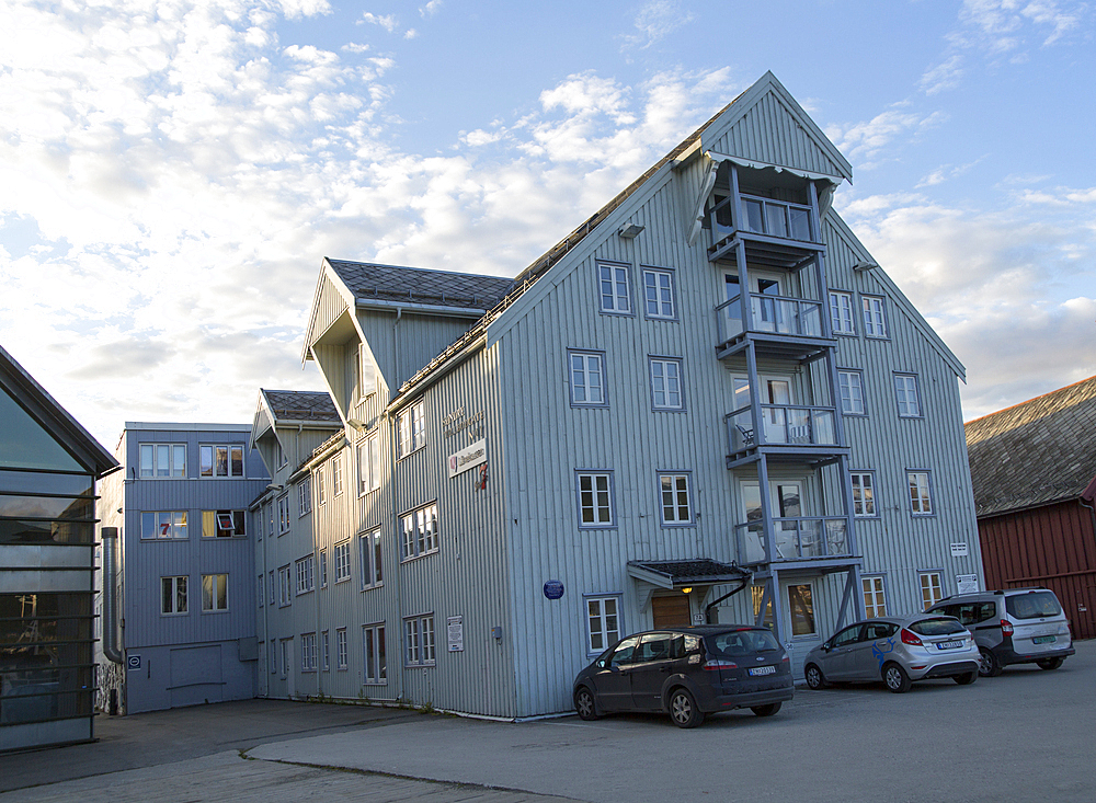 Waterside old warehouse, wooden buildings in harbour area, Tromso, Norway, Scandinavia, Europe