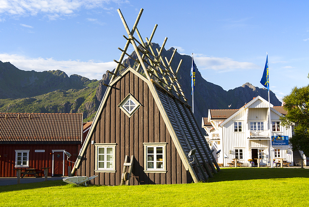 Traditional building style at Scandic Hotel, Svolvaer, Lofoten Islands, Nordland, Norway, Scandinavia, Europe