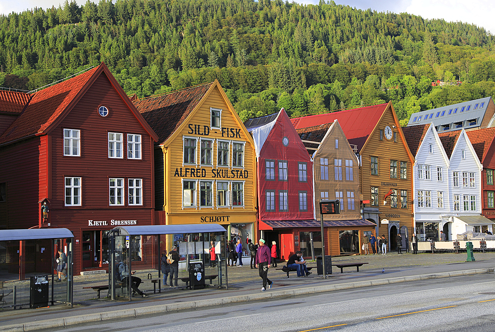 Historic Hanseatic League wooden buildings Bryggen area, UNESCO World Heritage Site, Bergen, Norway, Scandinavia, Europe