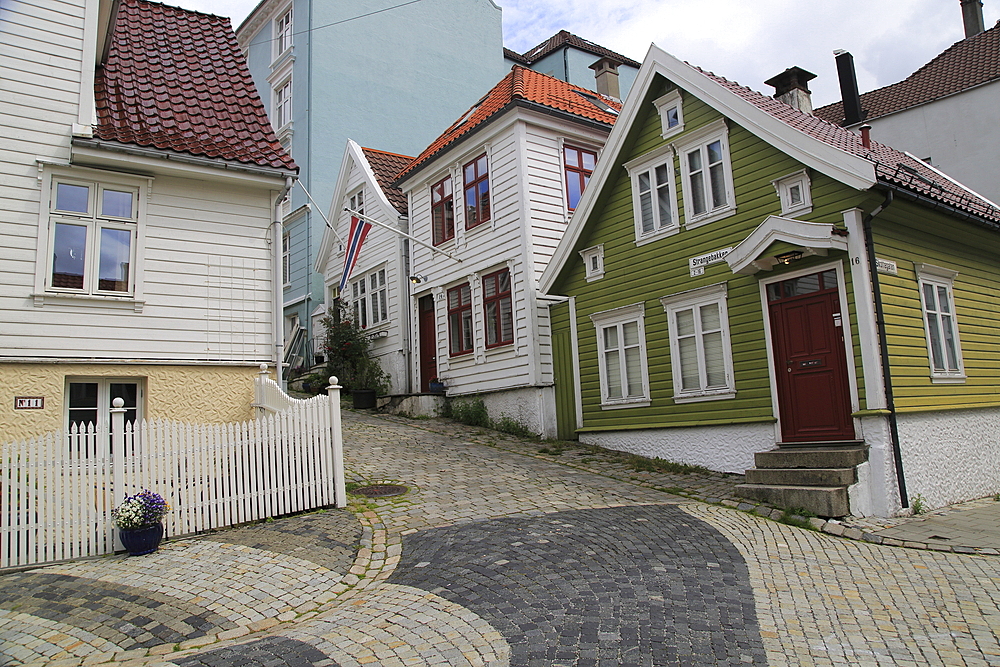 Historic wooden houses in Nostet area of city centre, Bergen, Norway, Scandinavia, Europe