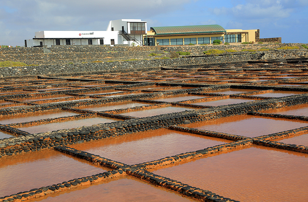 Evaporation of sea water in salt pans, Museo de la Sal (Salt Museum), Las Salinas del Carmen, Fuerteventura, Canary Islands, Spain, Atlantic, Europe