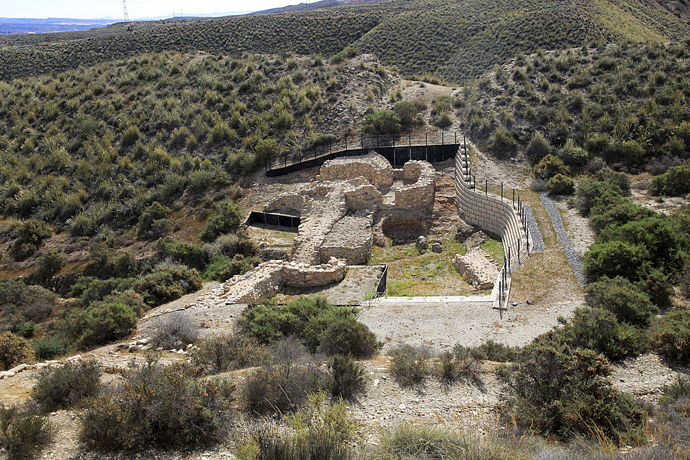 Entrance and defensive walls Los Millares prehistoric Chalcolithic settlement archaelogical site, Almeria, Andalusia, Spain, Europe